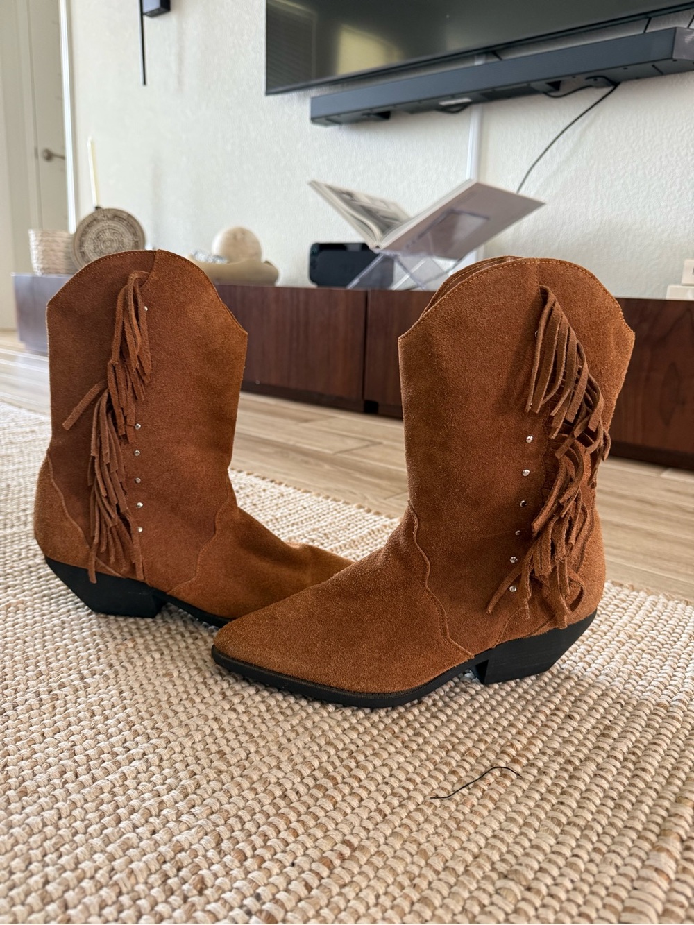 Vintage Arizona Jean Co Suede Fringe Cowboy Boots - Size 9M